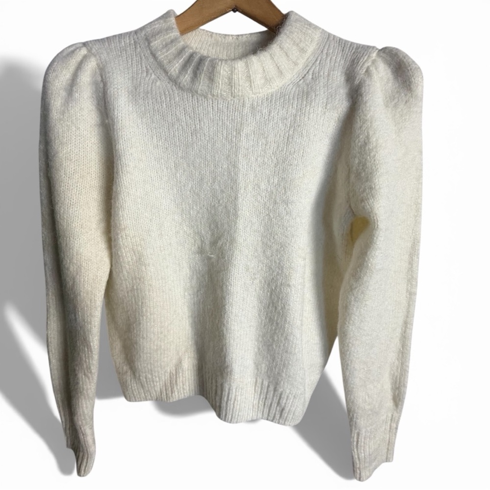J.CREW Factory Fuzzy Puff-Sleeve Mock Neck Sweater [Size Small] Ivory